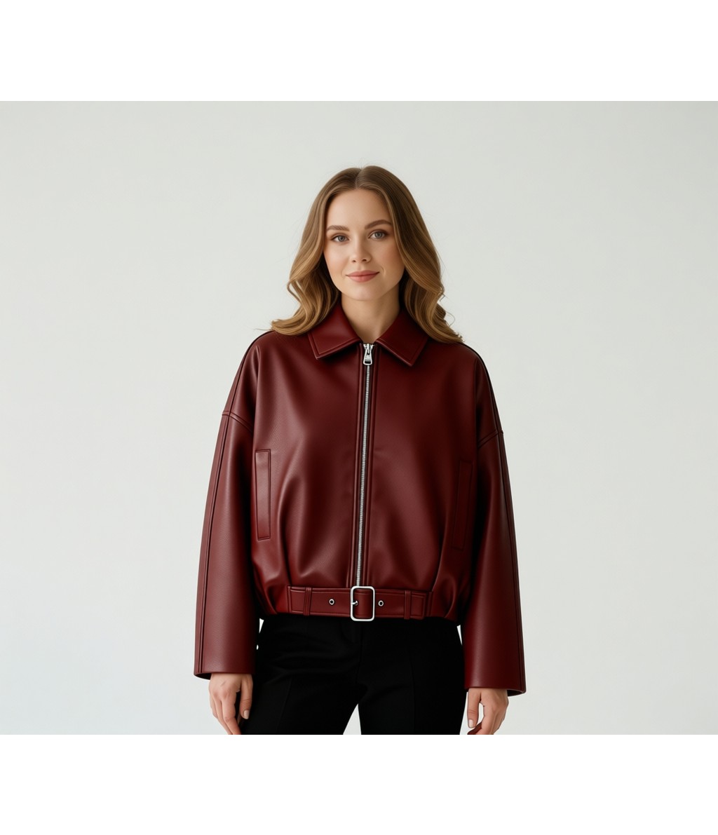 Moda Armanc Kadın Oversize Bomber Suni Deri Ceket | Yeni Sezon Kemerli Biker Ceket görsel 6