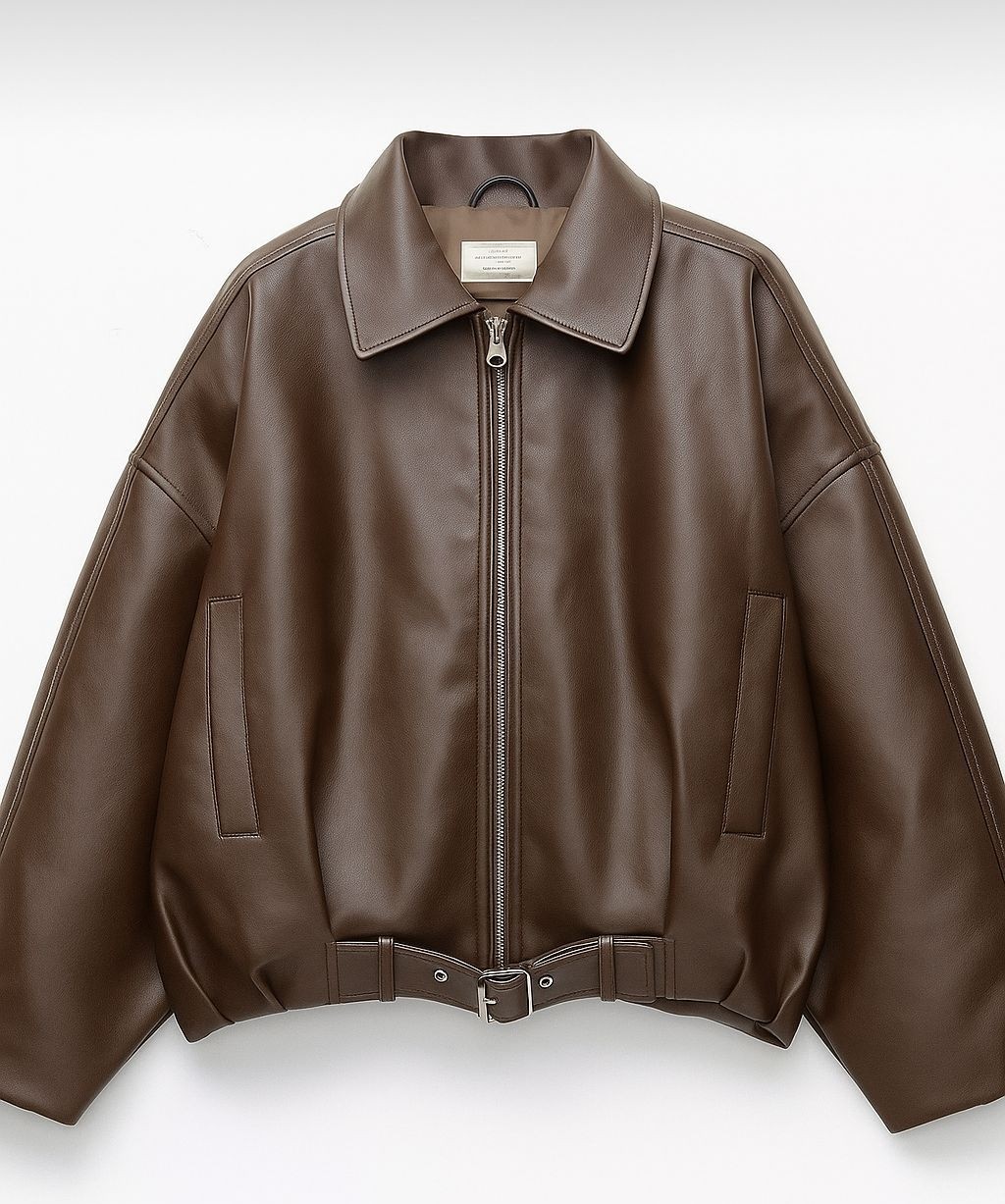 Moda Armanc Kadın Oversize Bomber Suni Deri Ceket | Yeni Sezon Kemerli Biker Ceket