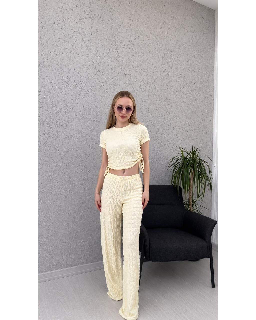 Gk Luxury & Fashion Crop ve Pantolon Ikili Takım Bubble Kumaş Yumuşacık - Yanı Kanallı Crop ve Yüksek Bel Pantolon görsel 8