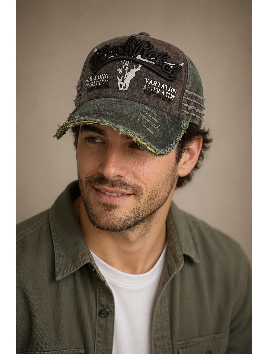 CosmoOutlet Erkek Vintage Eskitme Şapka Black Rebel Nakışlı Ayarlanabilir Tokalı Baseball Cap görsel 7