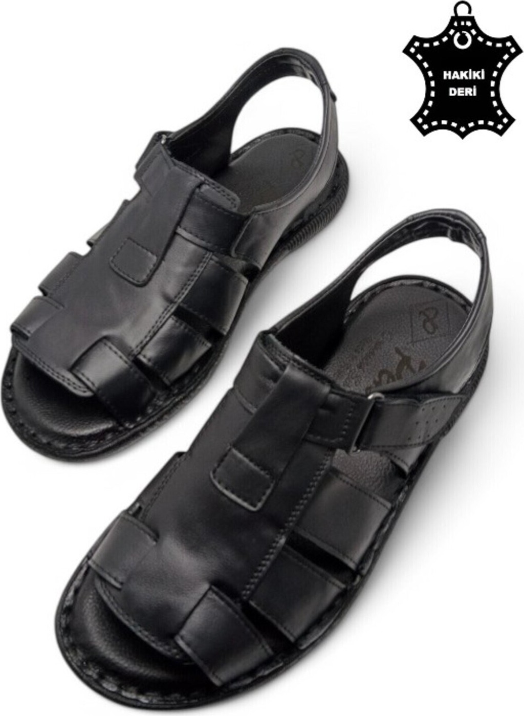 Magic Shoes Siyah Hakiki Deri Ortopedik Erkek Sandalet Cırtlı Bağlama ile Günlük Rahatlık Sunar görsel 4