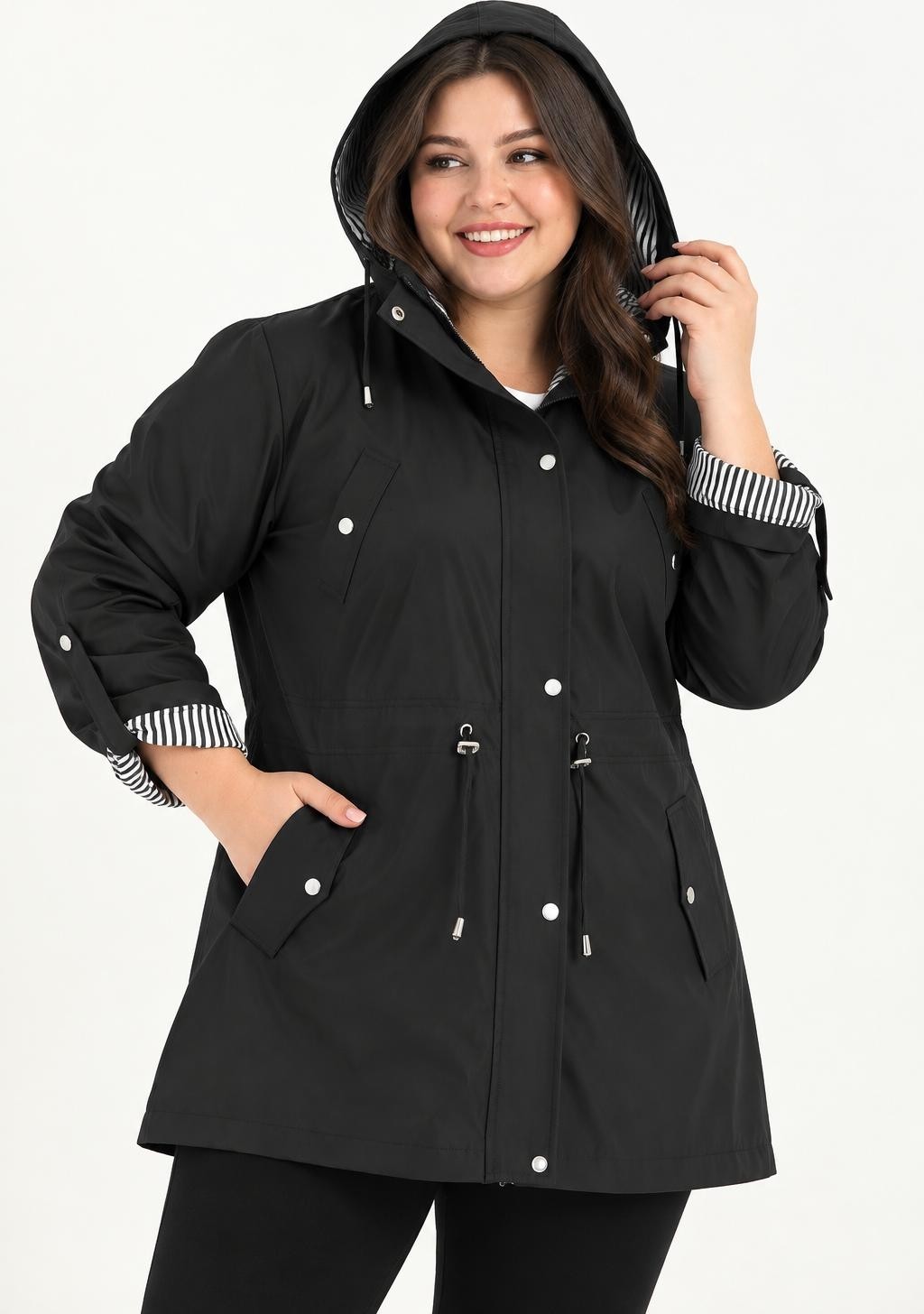 TUTveAL Collection Kadın Suya Dayanıklı Trençkot Kapüşonlu Astarlı Trençkot Bonded Kumaş Trençkot
