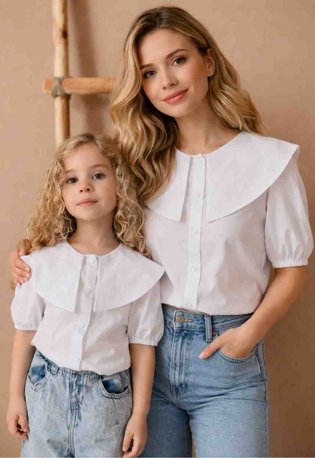 Butik Ayvitrin Anne Kız Tasarım Şal Yaka Düğmeli (Kumaş Dokusunda Çizgiler Vardır)