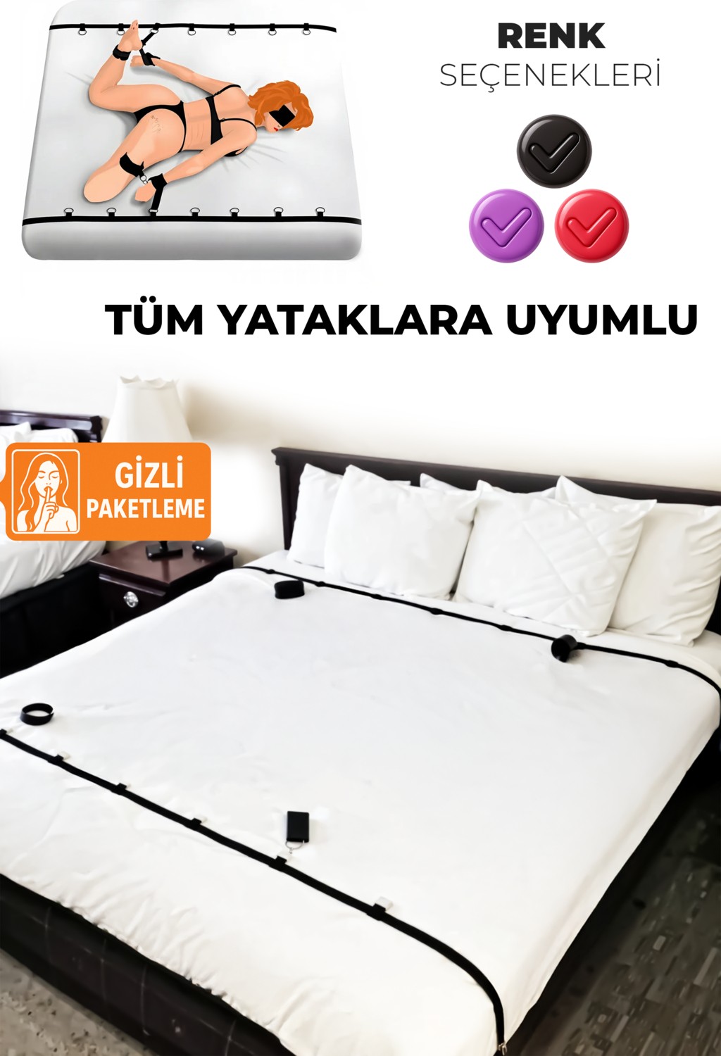 Sofya Passion Fantazi Yatak Kelepçe Aksesuar Seti - Ayarlanabilir El Ve Ayak Kelepçeleri