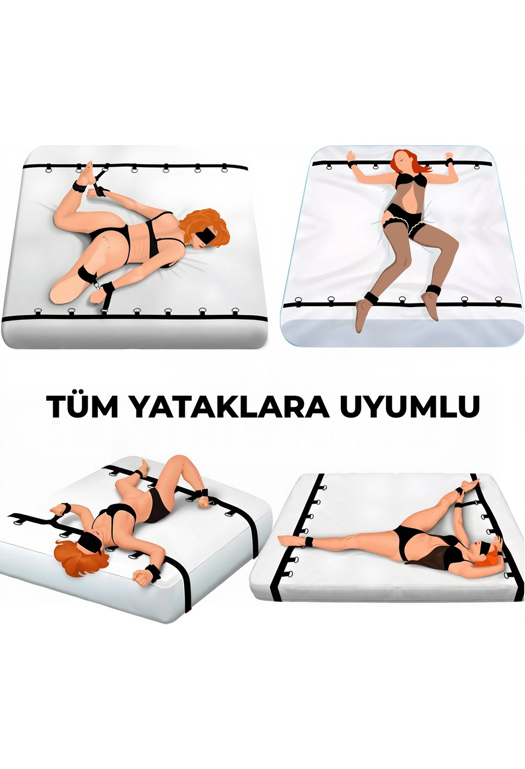 Sofya Passion Fantazi Yatak Kelepçe Aksesuar Seti - Ayarlanabilir El Ve Ayak Kelepçeleri görsel 3