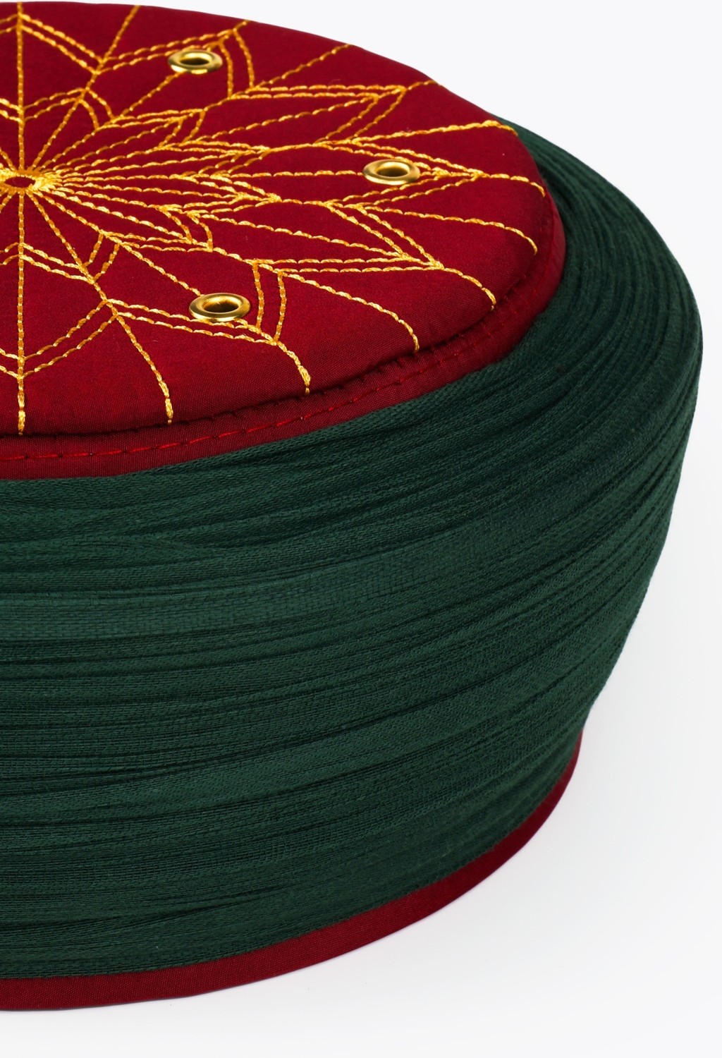 Sarıkhane Talebe Sarığı - Yeşil Kumaş - Bordo Takke - Düz Sarım - Kuş Gözü - 7 Metre (Züabeli) görsel 4