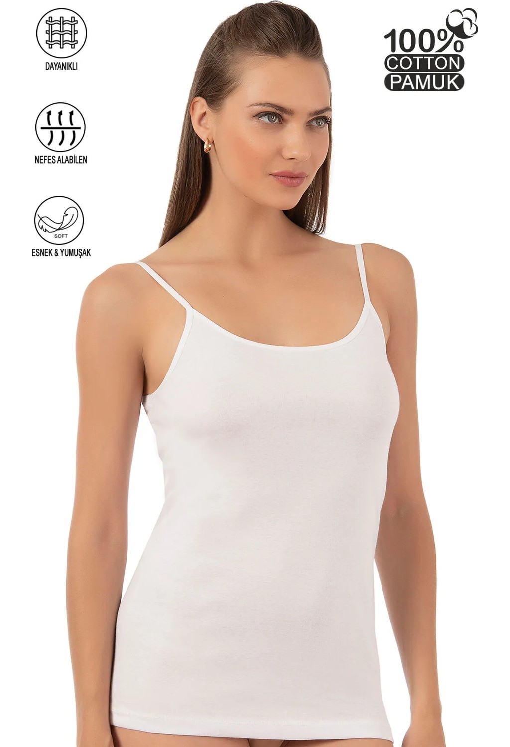 Özkan Underwear Özkan 0107 Kadın %100 Pamuklu Ribana Esnek Rahat İp Askılı Örme Atlet görsel 6