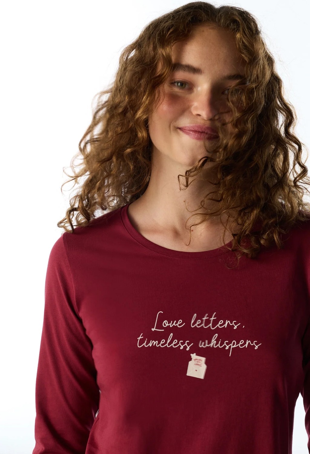 Penti Bordo Letters Kuş Desenli Uzun Kollu Pantolon Pijama Takımı görsel 4