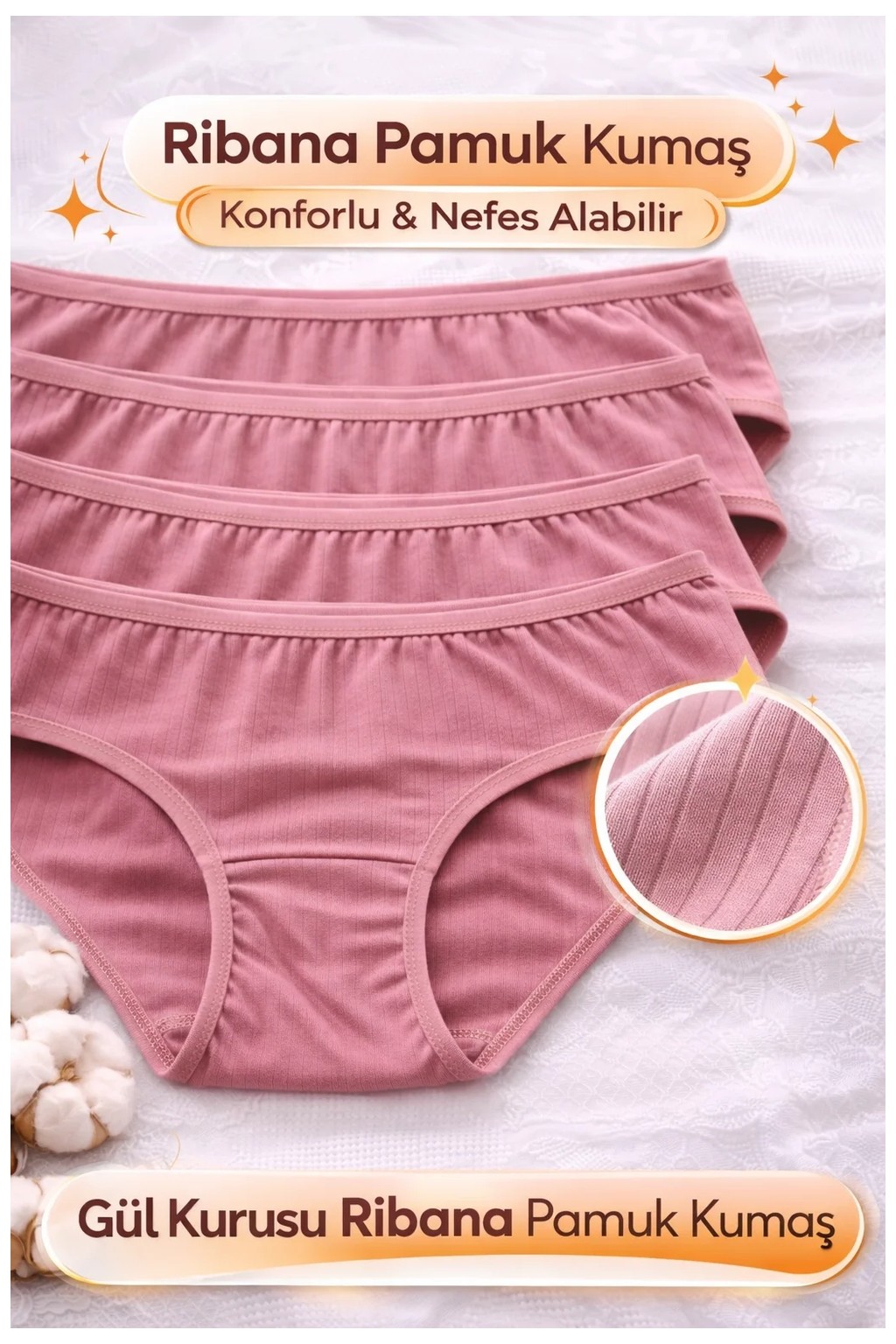 Süsen Lingerie 5li Karışık Renk Kadın Ribana Pamuklu Bato Külot, Kadın Yüzde Yüz Pamuklu Bato Külot görsel 3