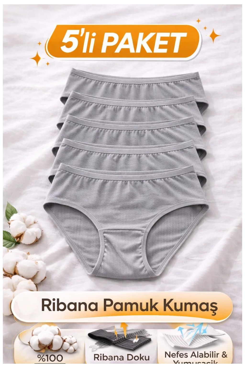 Süsen Lingerie 5li Karışık Renk Kadın Ribana Pamuklu Bato Külot, Kadın Yüzde Yüz Pamuklu Bato Külot görsel 7