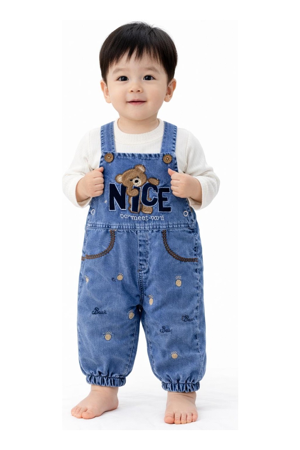 Tuo Bebe Nakışlı Kot Kumaş Mevsimlik 2li Salopet Set