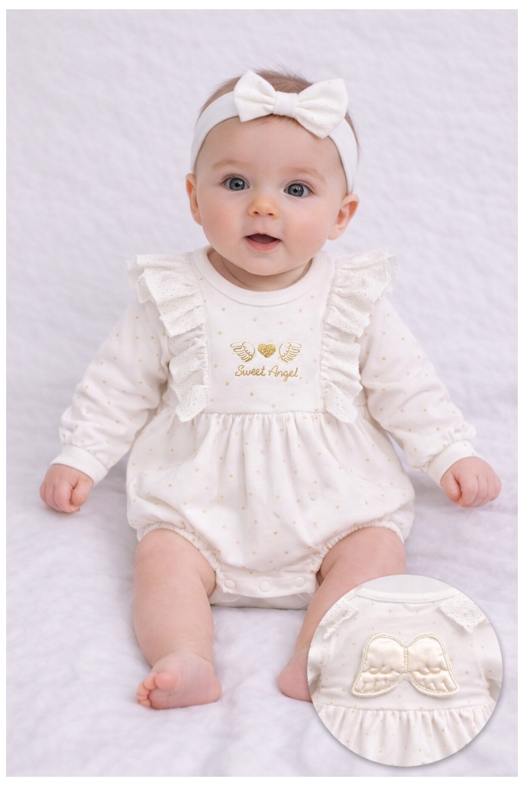 My Baby Kumsal CAYZEN Angel Nakışlı Kız Romper Melek Kanatlı Bandanalı 6 - 9 ay 1123