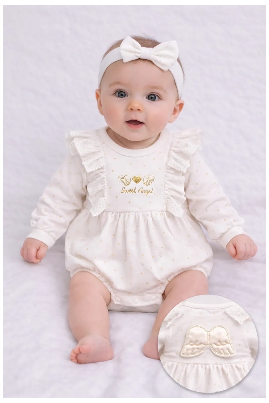 My Baby Kumsal CAYZEN Angel Nakışlı Kız Romper Melek Kanatlı Bandanalı 9 -12 ay 1123
