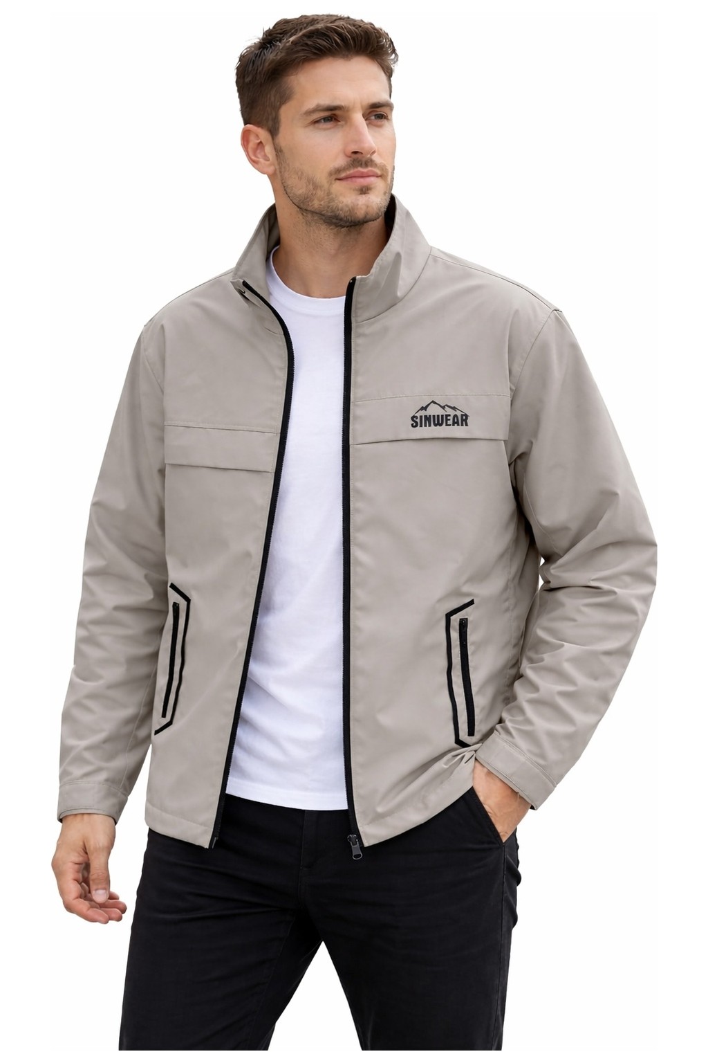 Sinwear Erkek Baharlık Su ve Rüzgar Geçirmez Mont Dik Yaka Mevsimlik Fermuarlı Spor Outdoor Ceket görsel 7