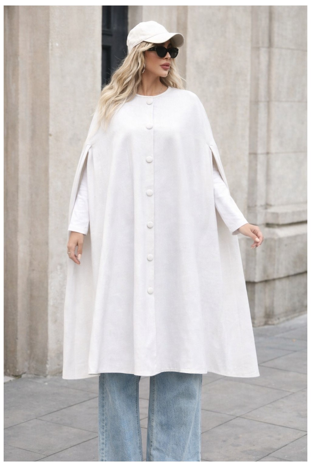 Comstar Kadın Düğmeli Premium Comfort Haki Kaşe Panço görsel 7