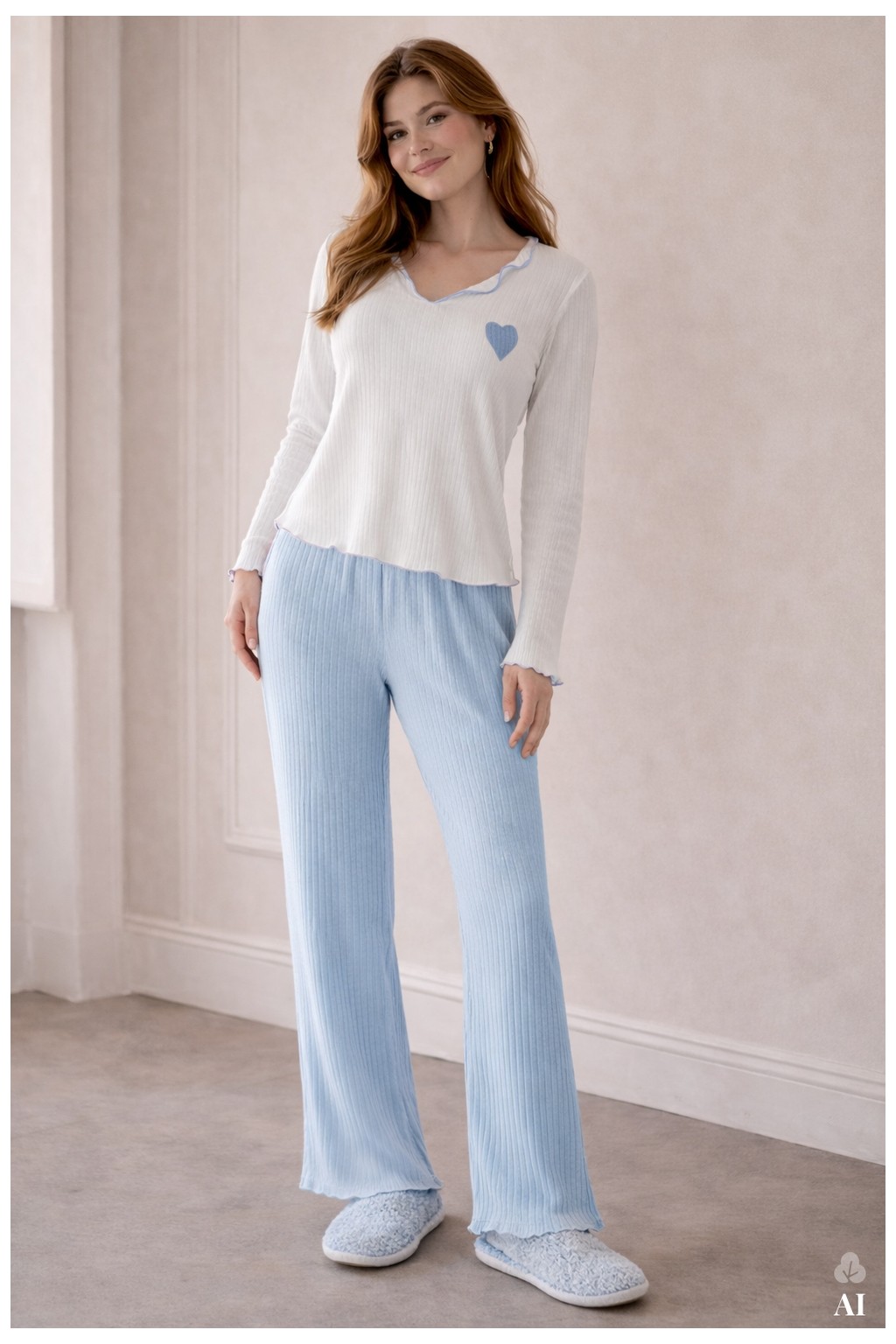 Koza İç Giyim Kadın Soft Touch Fitilli Uzun Kollu Pijama Takımı görsel 7