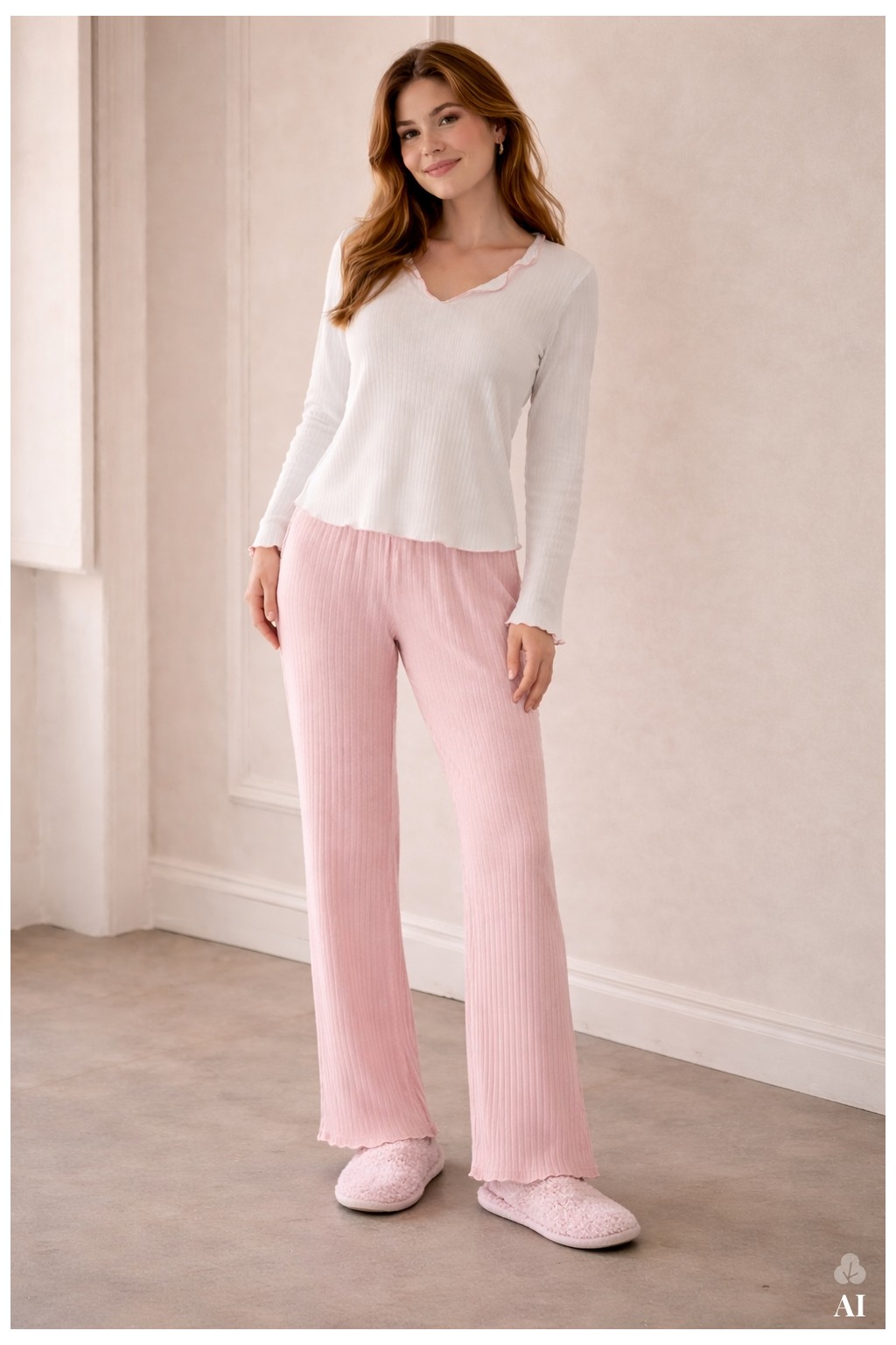 Koza İç Giyim Kadın Soft Touch Fitilli Uzun Kollu Pijama Takımı görsel 2
