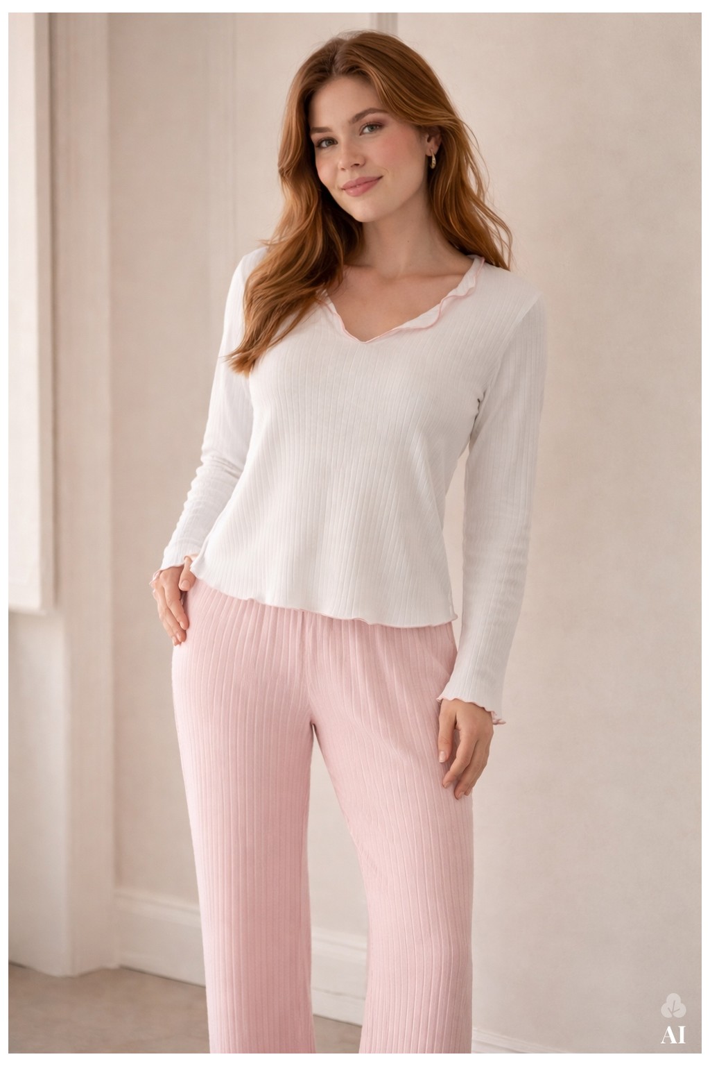 Koza İç Giyim Kadın Soft Touch Fitilli Uzun Kollu Pijama Takımı görsel 3