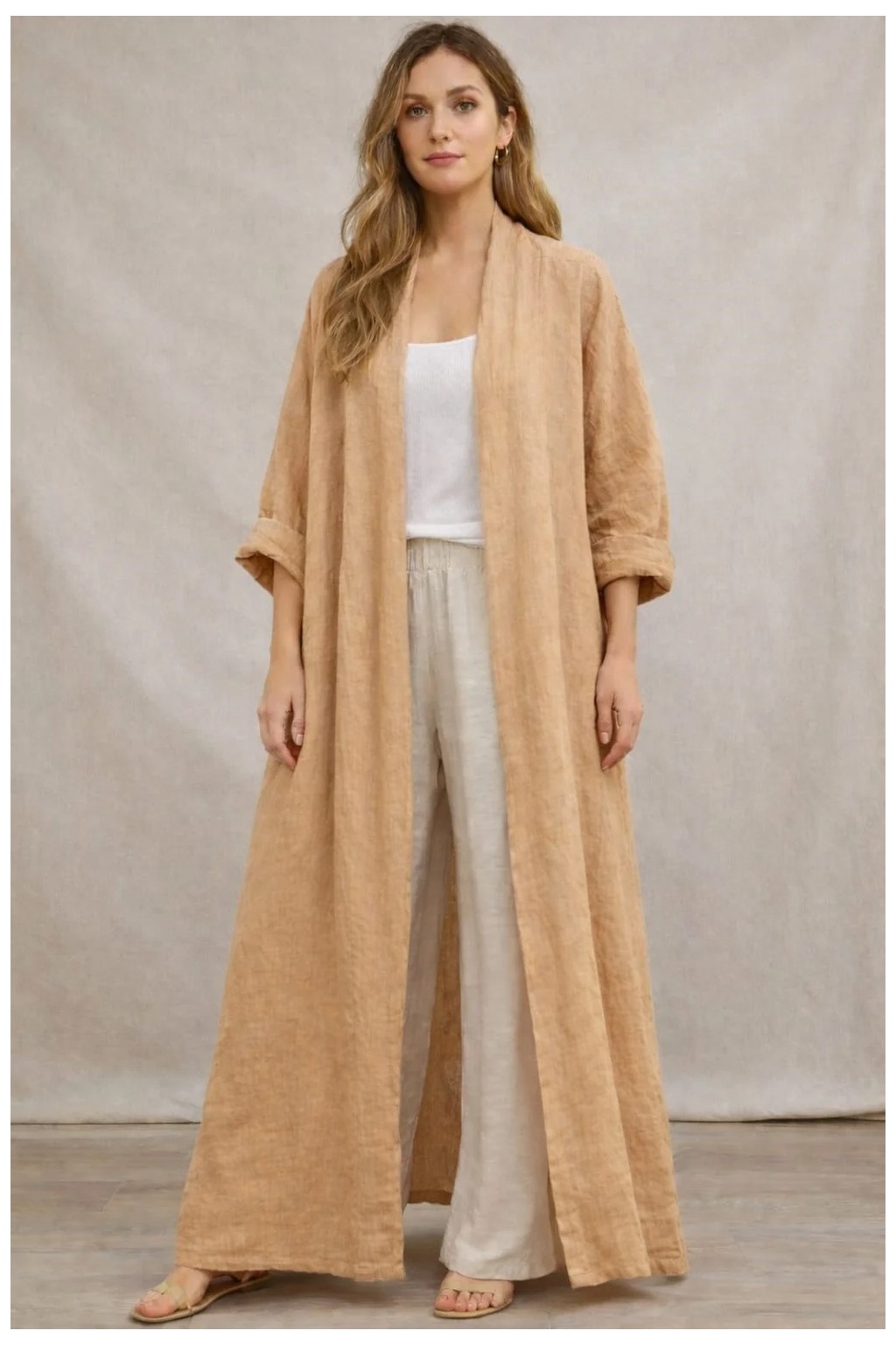 Eren Style Bohomiyan Italyan Uzun Cepsiz Keten Kaftan & Kap (140-CM)