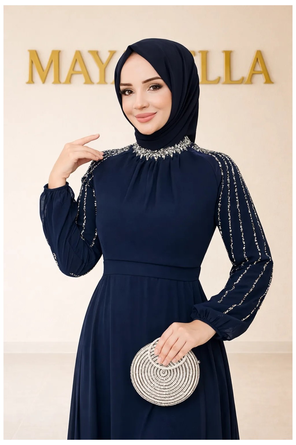 MayaBella Maya Bella Kolları Işlemeli Tesettür Abiye görsel 5