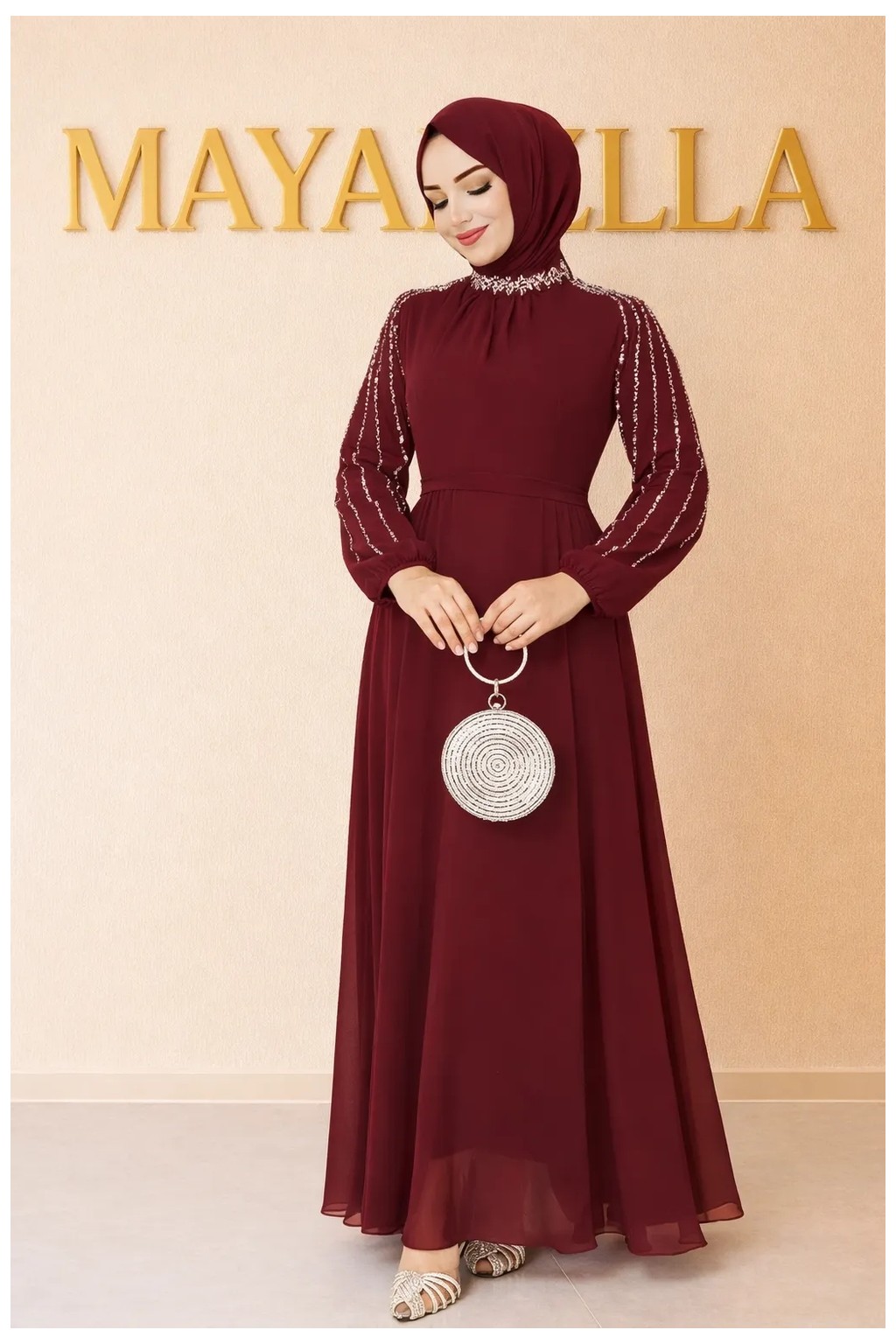 MayaBella Maya Bella Kolları Işlemeli Tesettür Abiye görsel 7