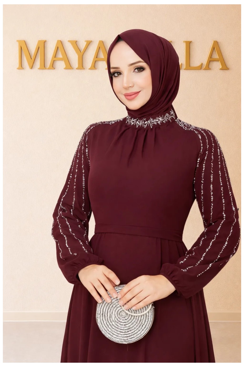 MayaBella Maya Bella Kolları Işlemeli Tesettür Abiye görsel 8