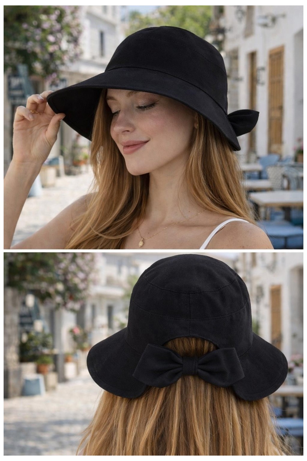 Wearflawless Kadın Keten Bucket Fiyonklu Yazlık Plaj Şapkası, Ayarlanabilir Geniş Kenarlı Tatil Şapkası görsel 8