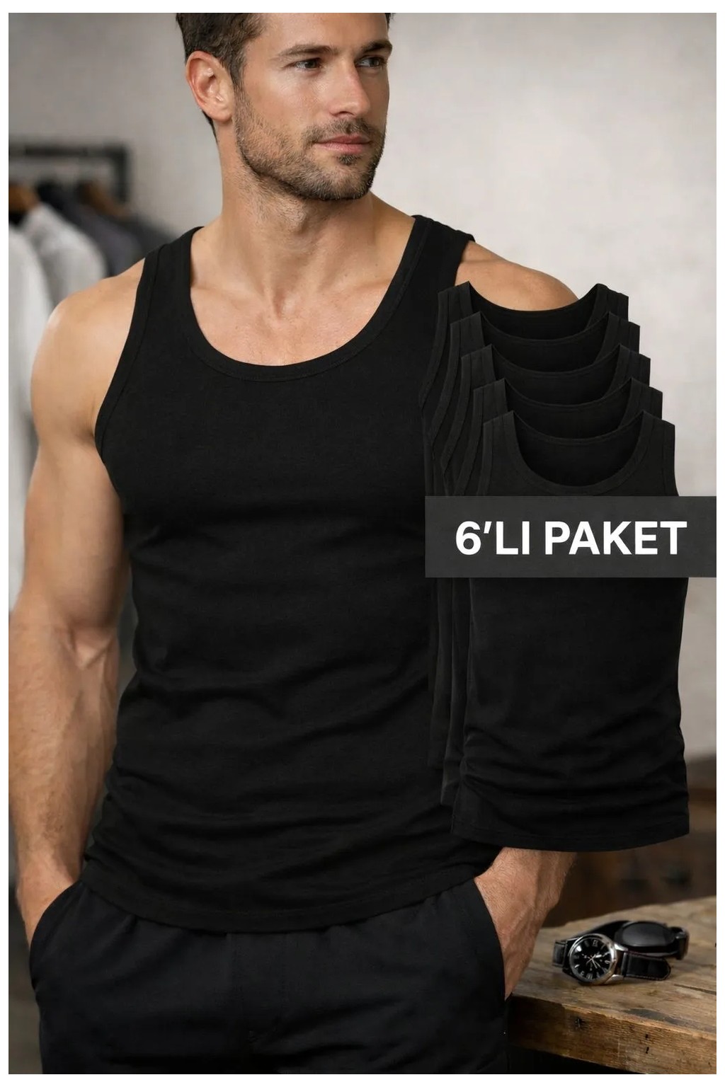 Mostess Gri Erkek Atlet 6 Paket Pamuk Üretim görsel 5