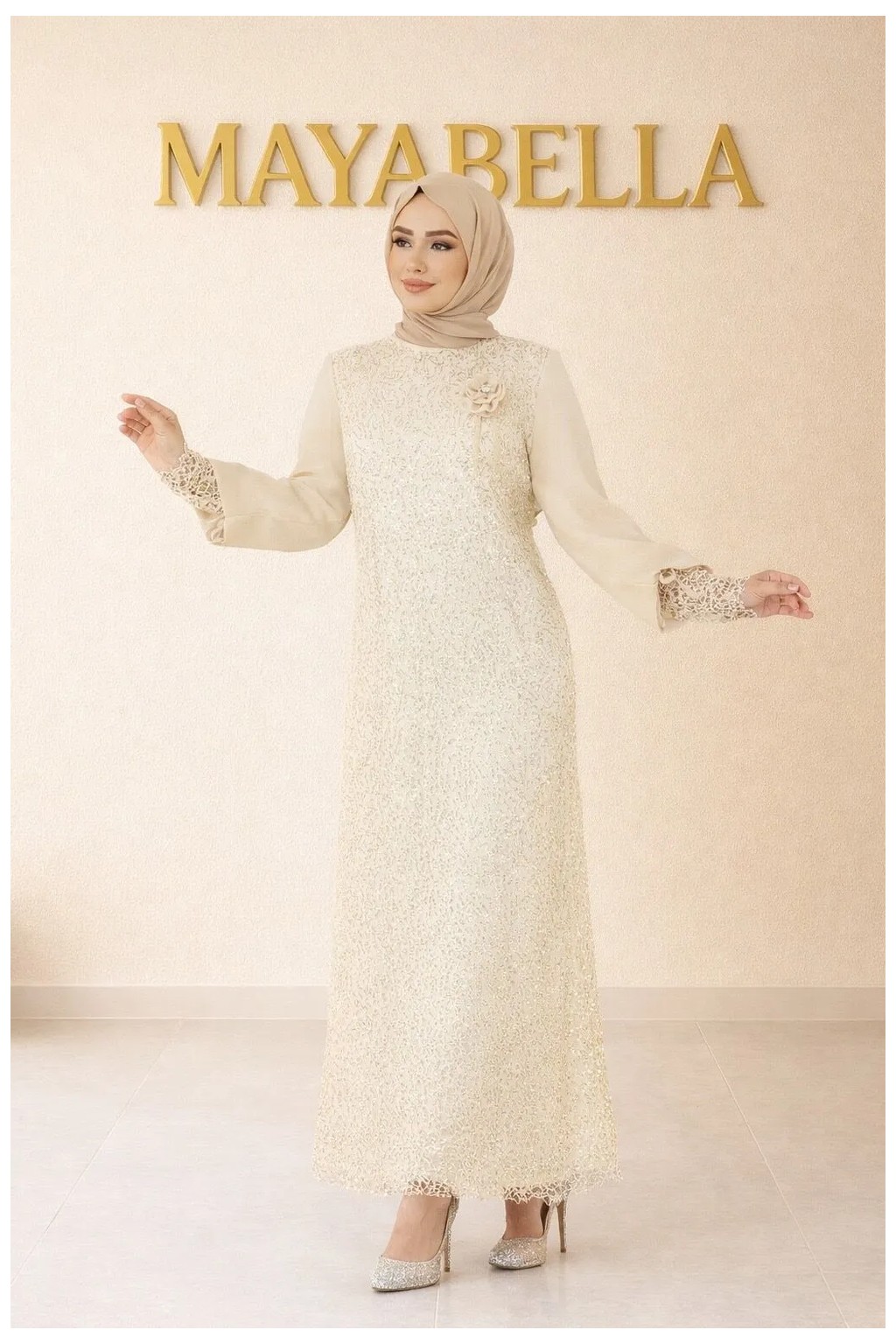 MayaBella Maya Bella Şifon Pul Payetli Tesettür Abiye görsel 7