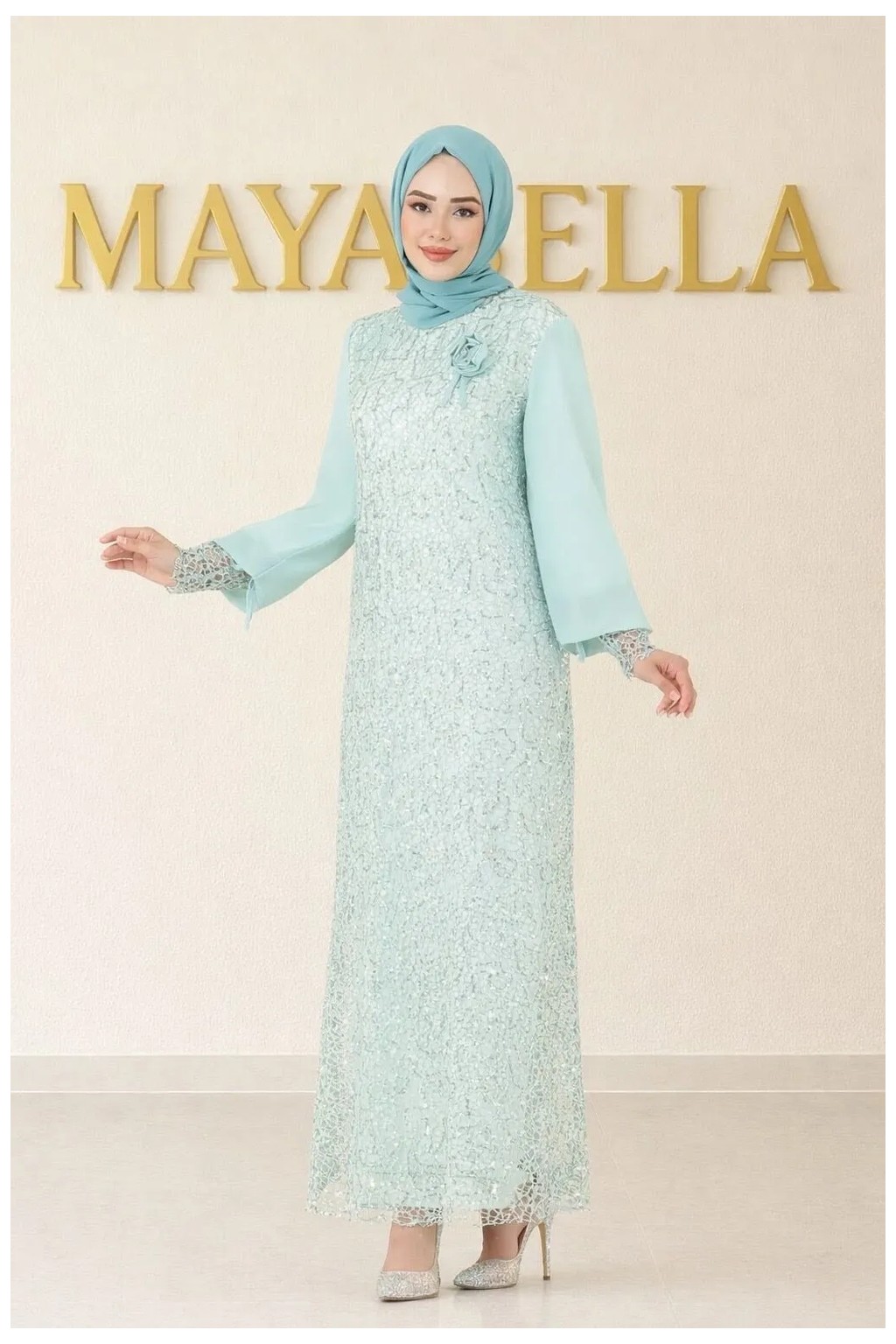 MayaBella Maya Bella Şifon Pul Payetli Tesettür Abiye görsel 4