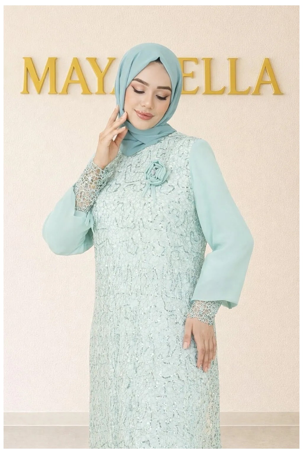 MayaBella Maya Bella Şifon Pul Payetli Tesettür Abiye görsel 5
