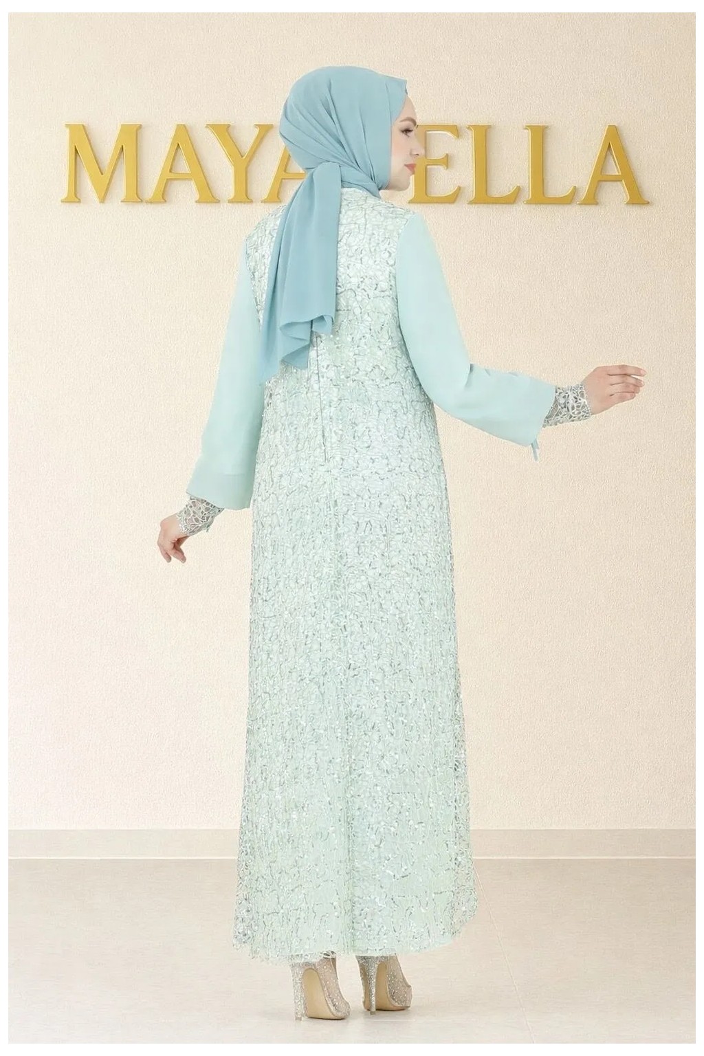 MayaBella Maya Bella Şifon Pul Payetli Tesettür Abiye görsel 6