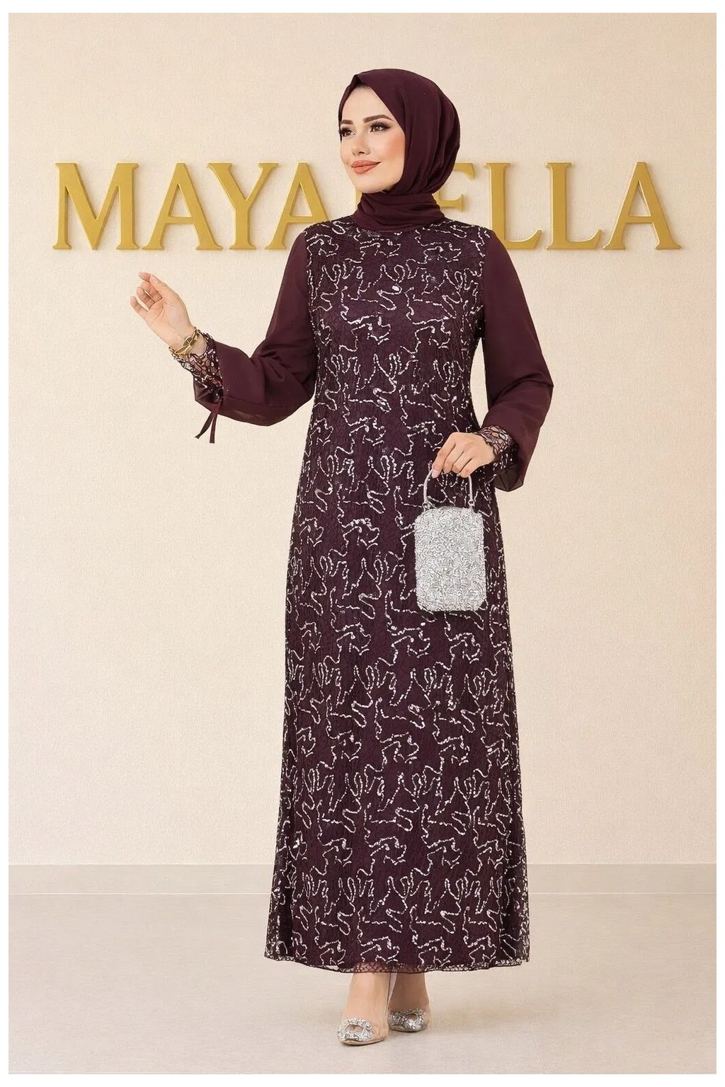 MayaBella Maya Bella Şifon Pul Payetli Tesettür Abiye