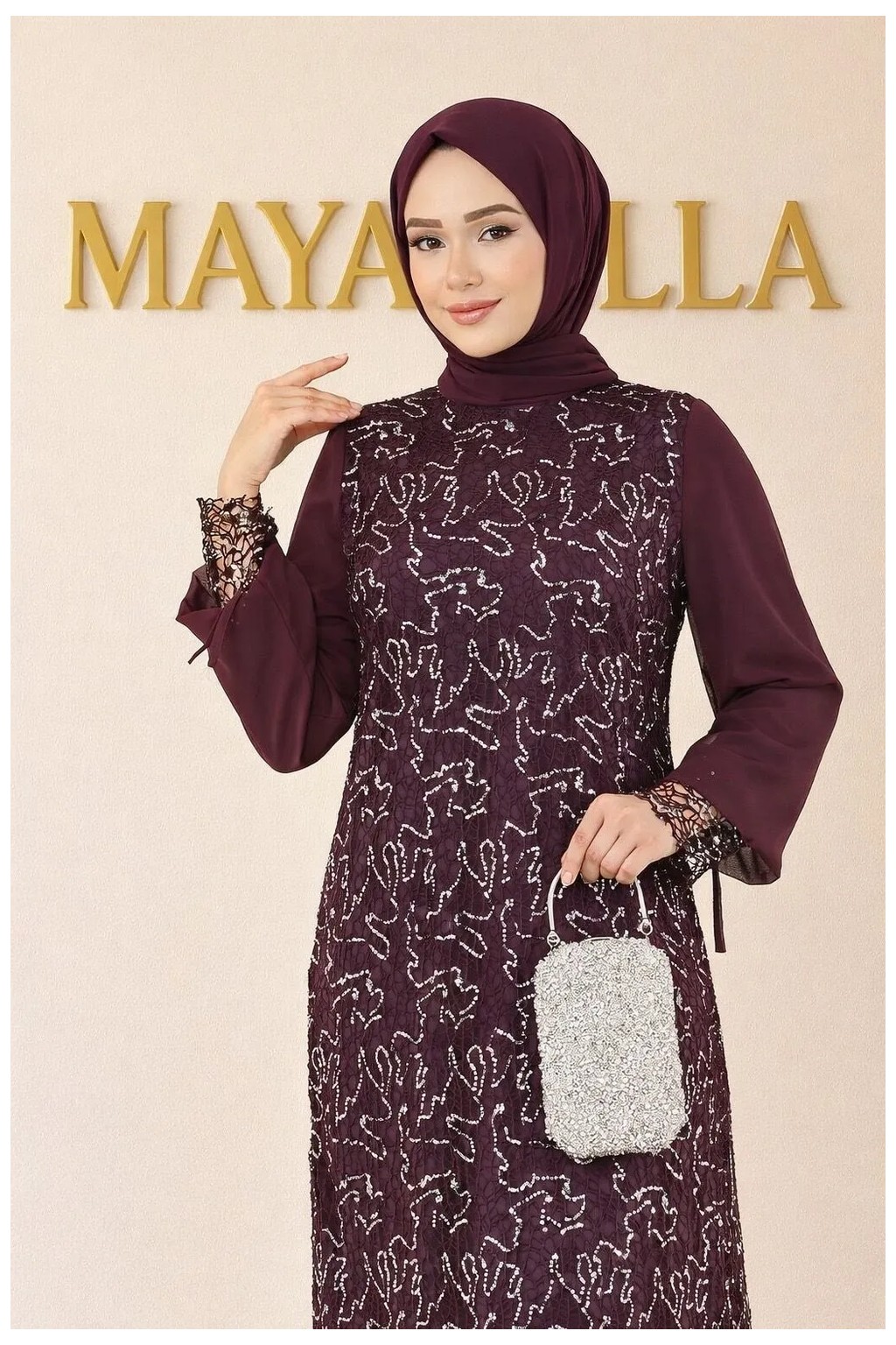 MayaBella Maya Bella Şifon Pul Payetli Tesettür Abiye görsel 2