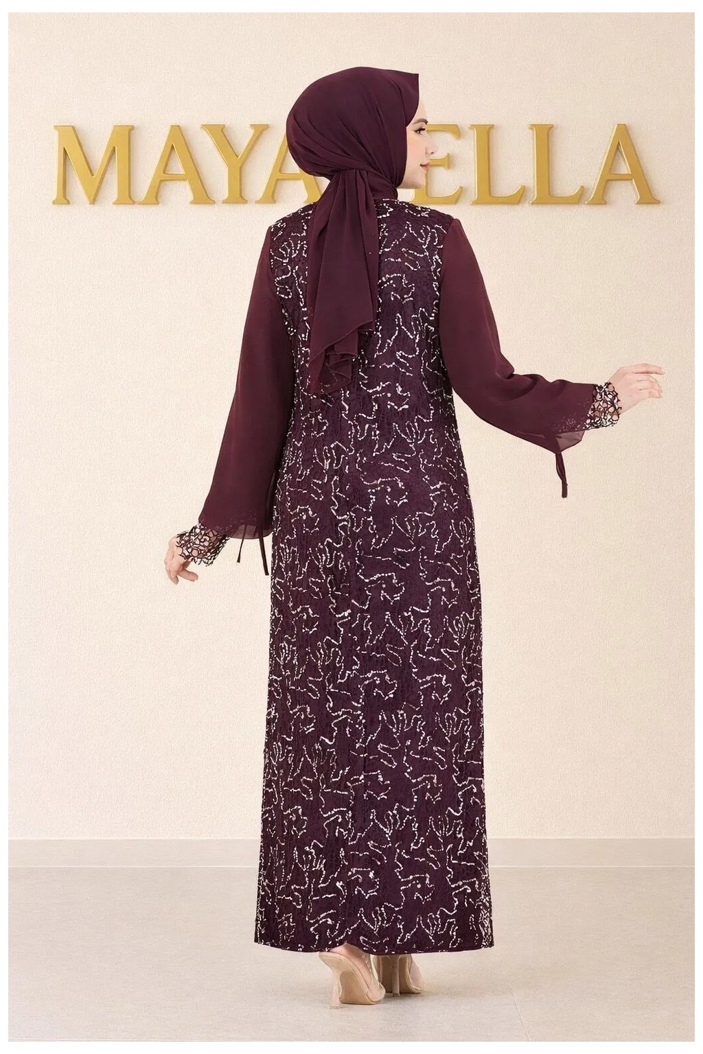 MayaBella Maya Bella Şifon Pul Payetli Tesettür Abiye görsel 3