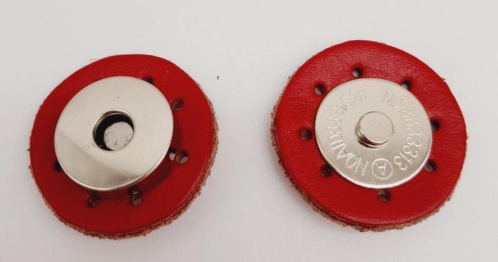 Renas Store Aksesuar Gerçek Derili Mıknatıslı Çıtçıt Kırmızı Gümüş Metalli
