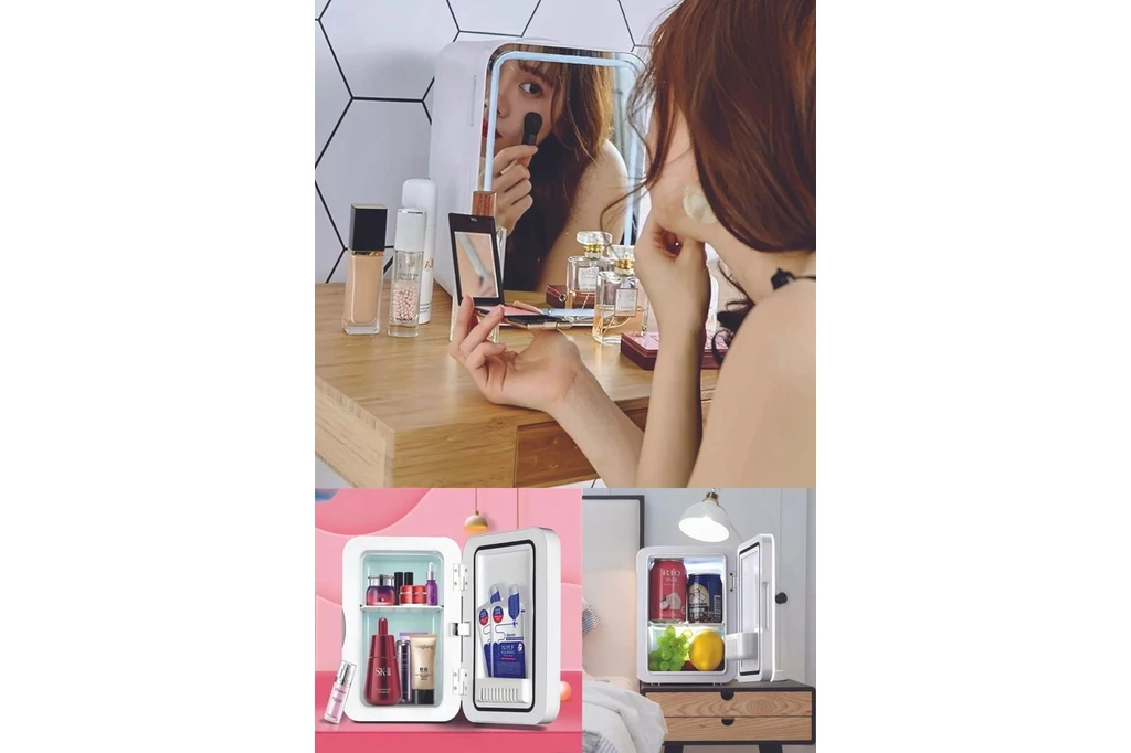 Resim KRF-2505 LED Işıklı Taşınabilir Soğuk - Sıcak Ayarlı Kozmetik Mini Buzdolabı 