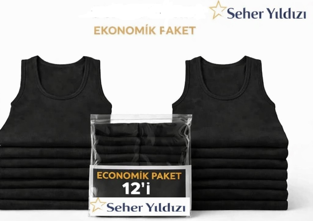 Seher Yıldızı 12'li Paket Seher Yıldızı %100 Pamuk Klasik Penye Erkek Atlet görsel 3