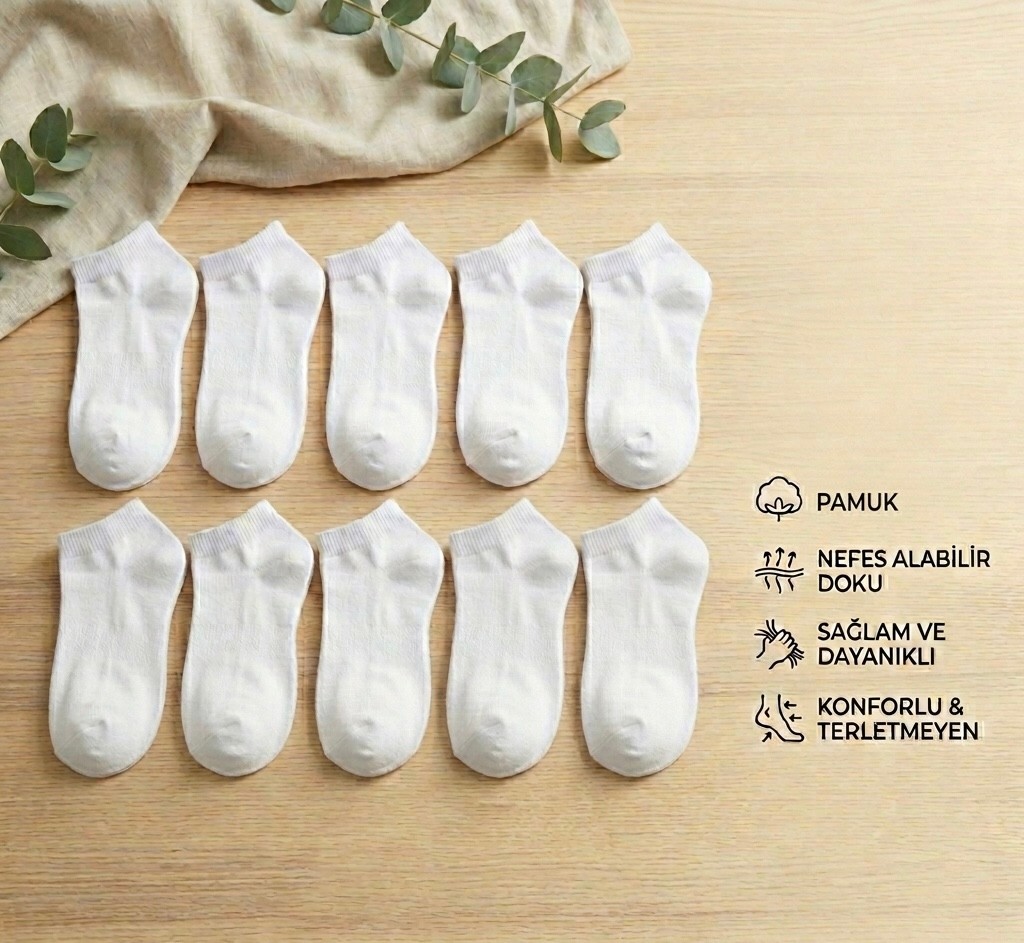 Çorap Kurdu 10'lu Ekonomik Paket Beyaz Patik Çorap