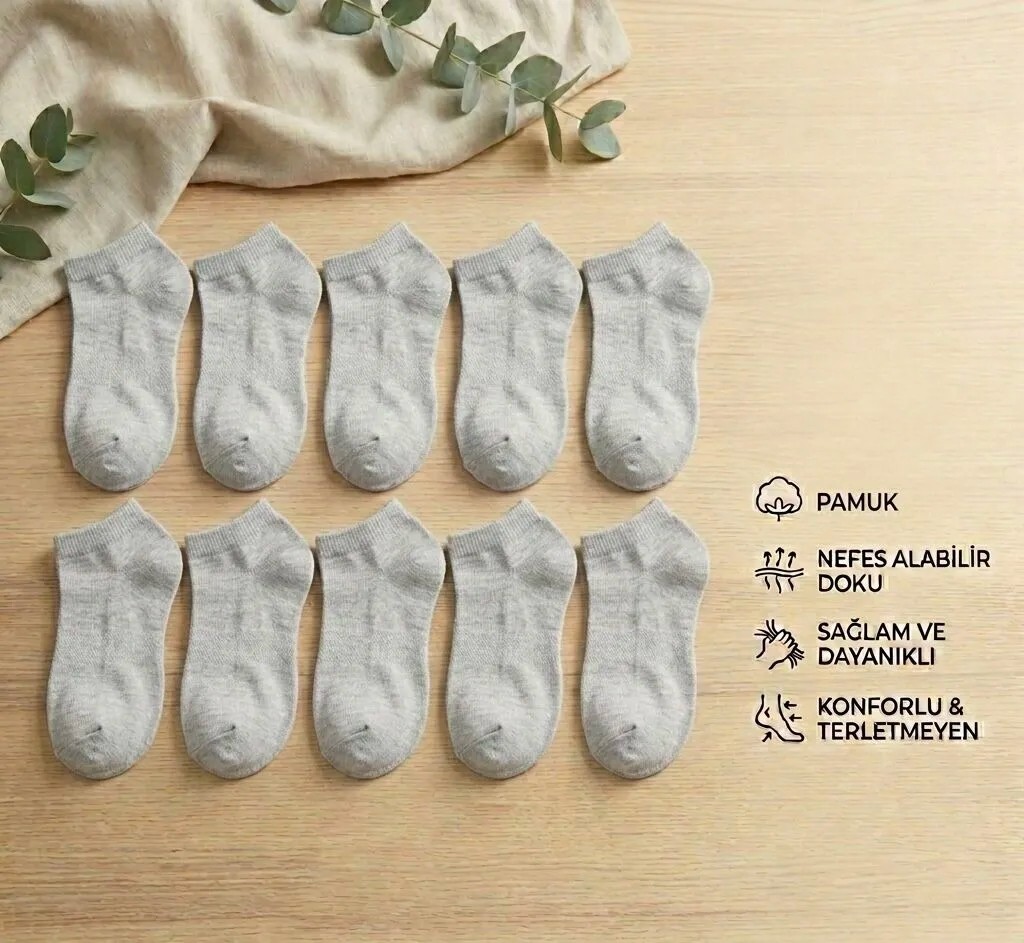 Çorap Kurdu 10'lu Ekonomik Paket Gri Patik Çorap