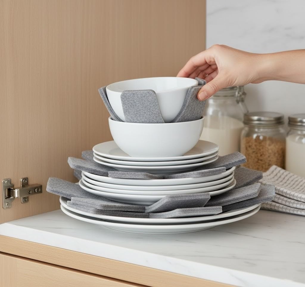 OEM 6 Adet Keçe Tencere ve Tabak Koruyucu, 30 cm Çizilme ve Kırılma Önleyici Porselen, Tava ve Tencere Ayıracı, Mutfak Saklama Keçesi, Tabak Arası Koruyucu Pad Seti görsel 4