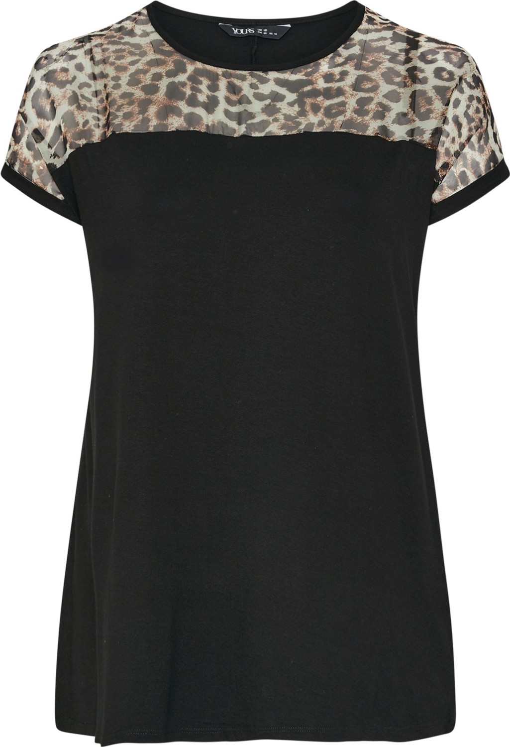 Büyük Beden Bisiklet Yaka Kısa Kollu Transparan Leopar Detaylı T-Shirt 304286 görsel 6