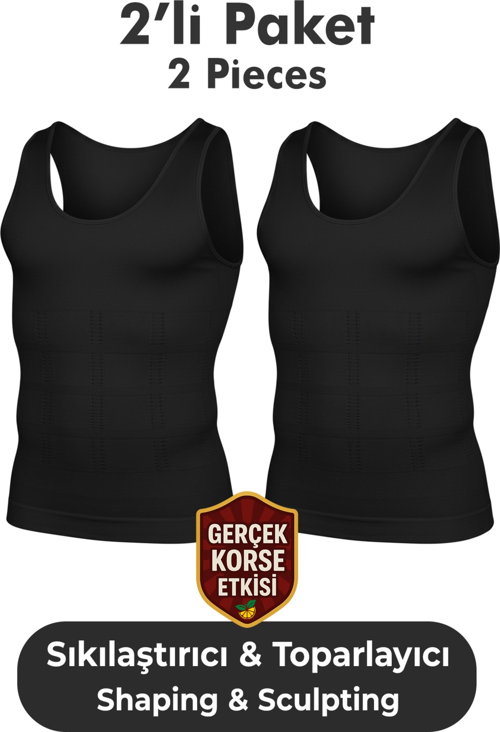 Elilom Erkek Korse Atlet 2’li Paket, Bel, Göğüs ve Göbek Toparlayıcı, Destekleyici ve Sıkılaştırıcı Beyaz