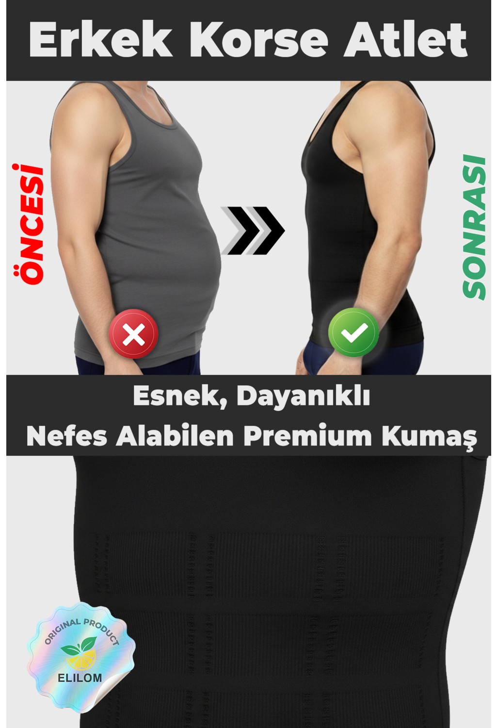 Elilom Erkek Korse Atlet 2’li Paket, Bel, Göğüs ve Göbek Toparlayıcı, Destekleyici ve Sıkılaştırıcı Beyaz görsel 4