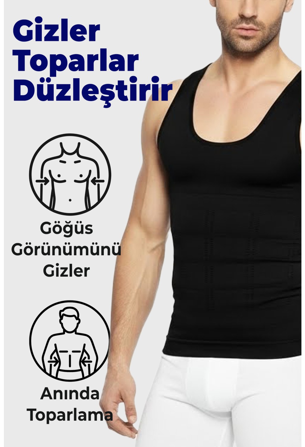 Elilom Erkek Korse Atlet 2’li Paket, Bel, Göğüs ve Göbek Toparlayıcı, Destekleyici ve Sıkılaştırıcı Beyaz görsel 6