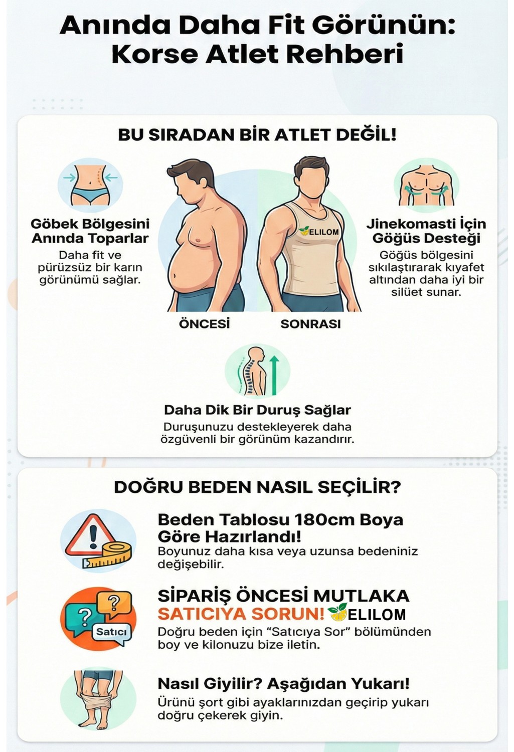 Elilom Erkek Korse Atlet 2’li Paket, Bel, Göğüs ve Göbek Toparlayıcı, Destekleyici ve Sıkılaştırıcı Beyaz görsel 8