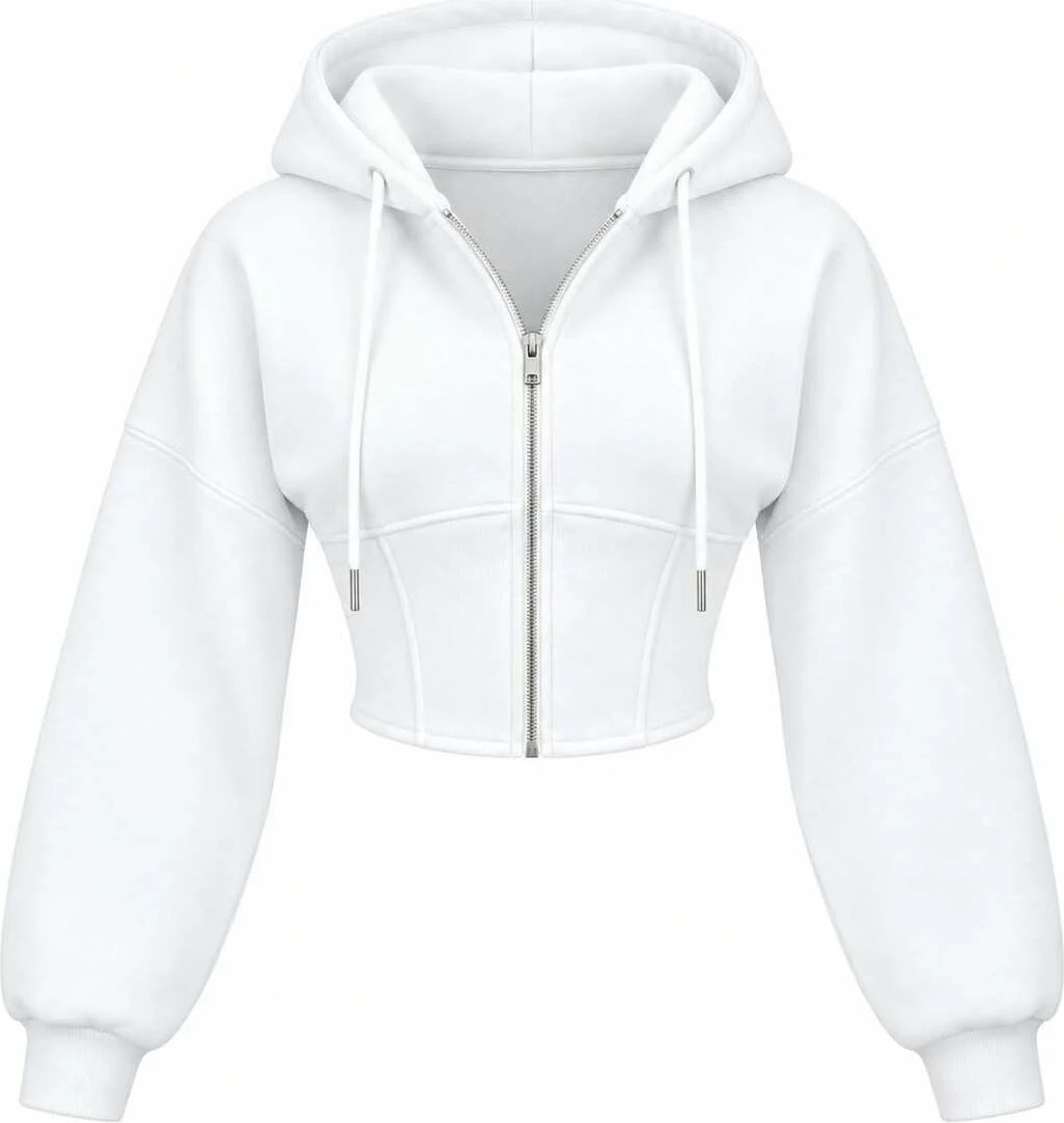 EVOA Oversize Kol Kapüşonlu Crop Hırka Beyaz - S