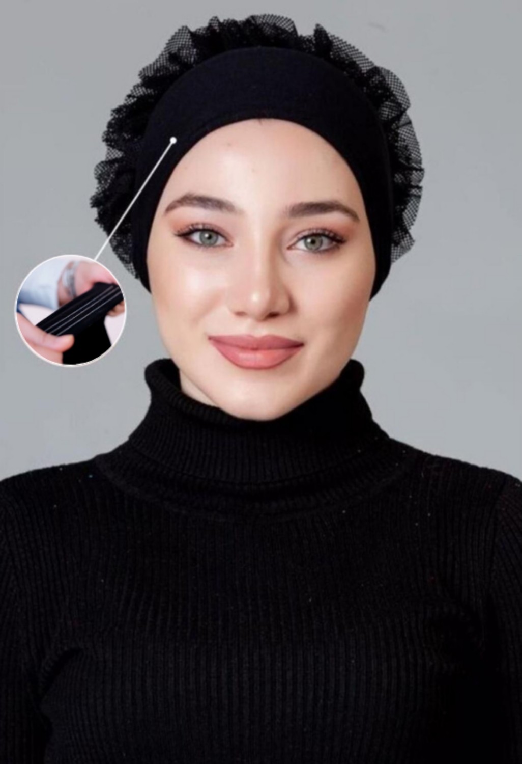 Lavender Dikişsiz Silikonlu Kaymaz Fırfırlı Bone Siyah