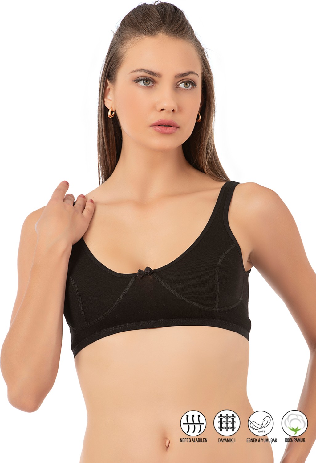 Özkan Underwear 0564 Kadın Pamuklu Ribana Boş Kap Desteksiz Telsiz Balensiz Kalın Askılı Yarım Atlet Sütyen