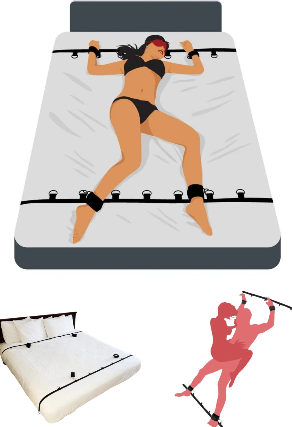 Heleni Bdsm Fantazi Kelepçe Seti, Yatak Sabitleme Esaret Takımı, Çiftlere Özel Sex Oyuncağı - Kırmızı görsel 5